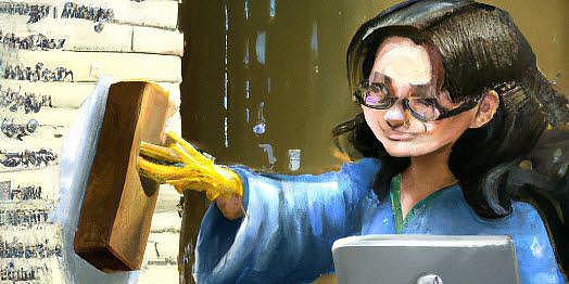Image credit: Maximilian Hindermann × DALL·E, "An oil painting of a programmer cleaning her code with soap", CC BY 4.0