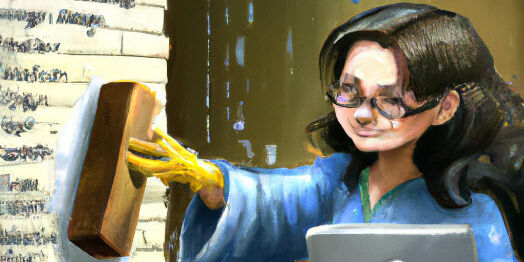 Image credit: Maximilian Hindermann  × DALL·E, "An oil painting of a programmer cleaning her code with soap", CC BY 4.0